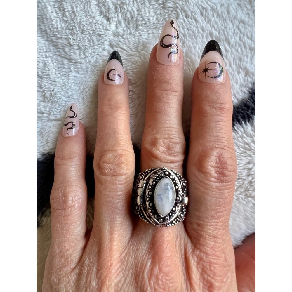 925 Rainbow FLASH Moonstone Poison Ring 9.5, - Picture 12 of 13